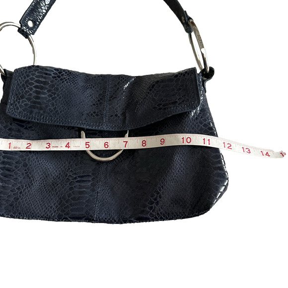 Vintage Alfani Leather Croc Embossed Blue 100% Leather suede lined Bag y2k retro - Picture 15 of 16